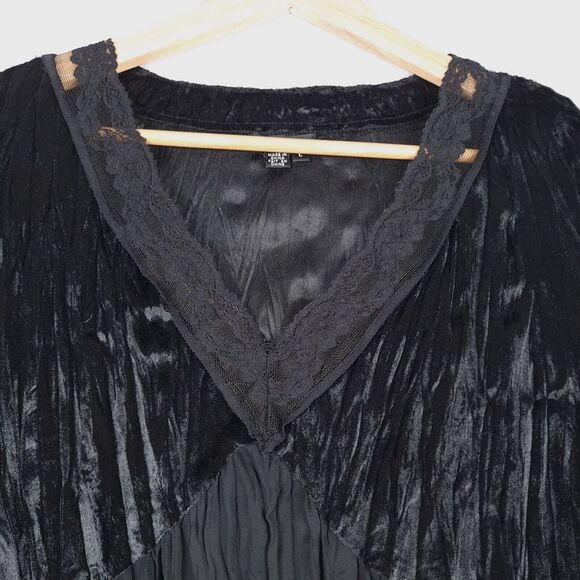 Vintage Velvet Sheer Top Womens Large Black Lace V Neck Dark Fairy Whimsy Goth - Picture 3 of 16